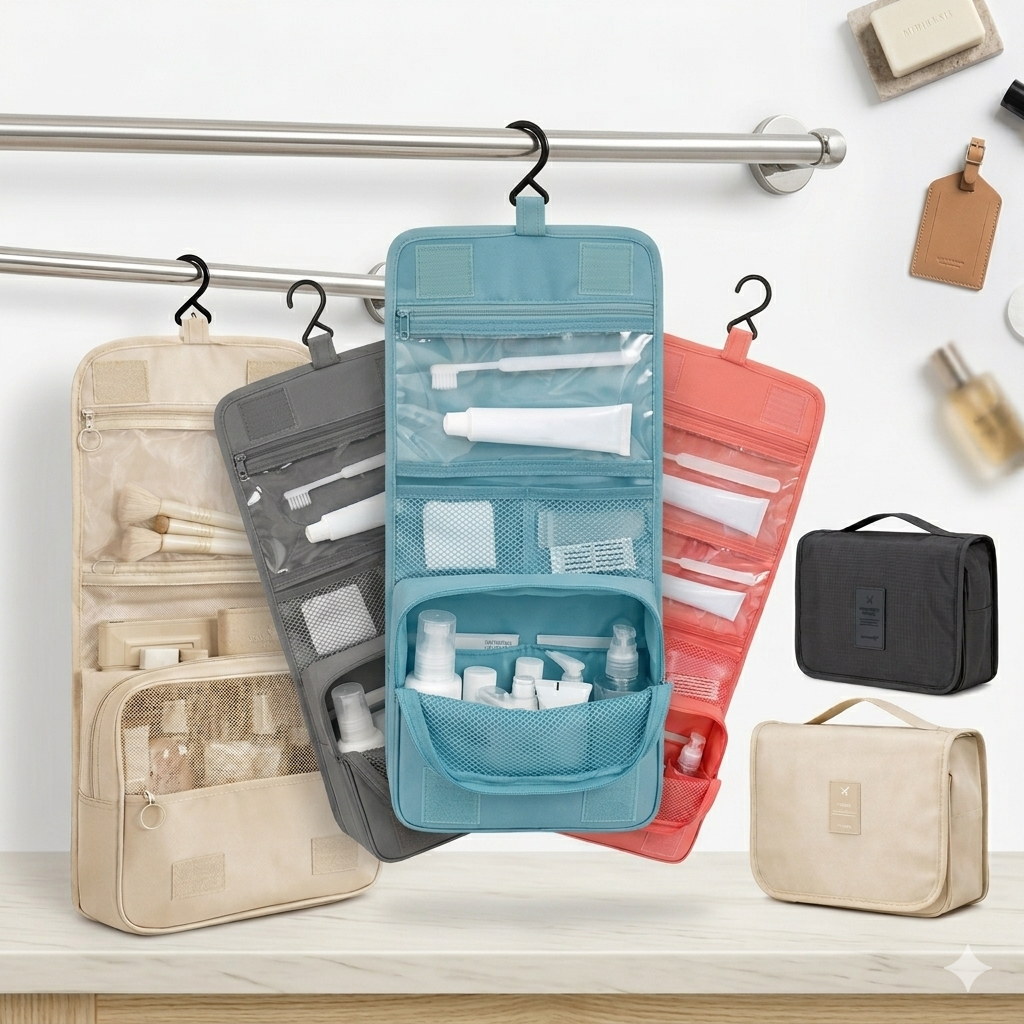 Necessaire Feminina Bolsa De Higiene Impermeável Com Gancho e Alça Organização Compacta Varias Cores