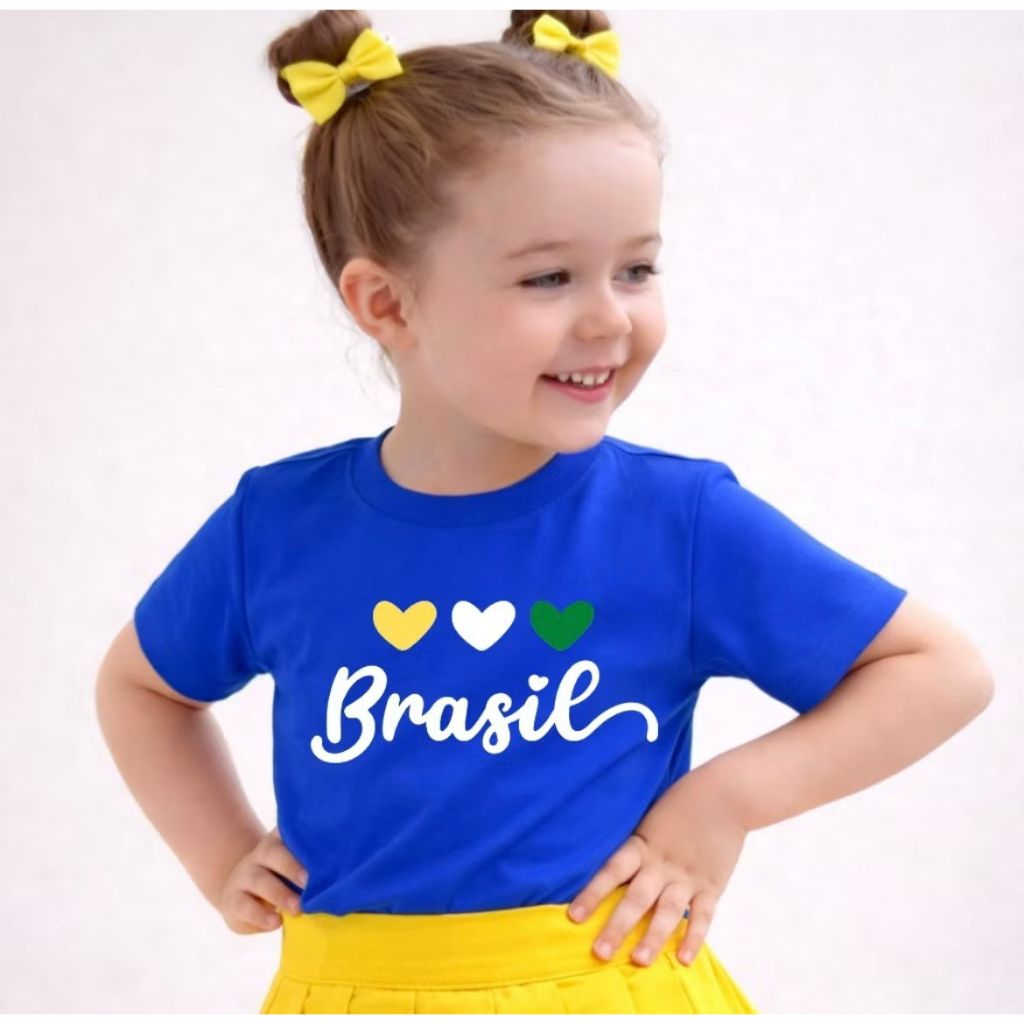 Camiseta do Brasil Infantil Juvenil Copa do Mundo 3 Corações Patria Amada Seleção Algodão 100% Premium