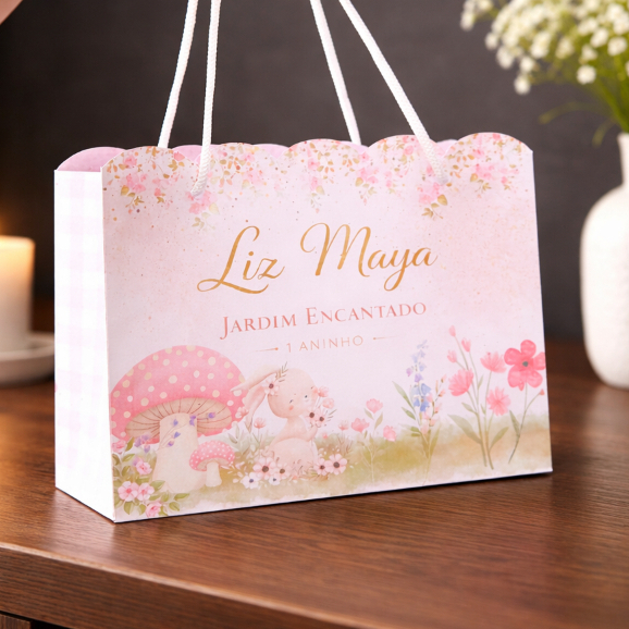 Sacolinha Personalizada Jardim Encantado - Flores Encantada - Lembrancinha Infantil Pegue e monte