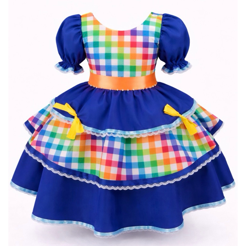 Vestido Infantil Junina Quadrilha Xadrez Colorido Vermelho