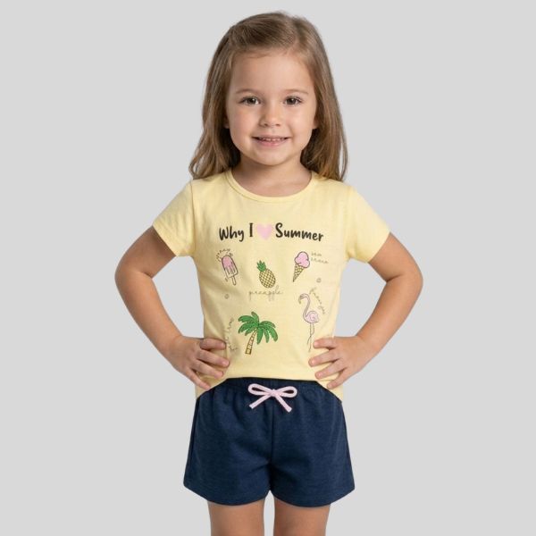 Conjunto Infantil Menina Verão Blusa Estampada + Shorts Moletinho Roupa Infantil Conjunto Menina Confortável
