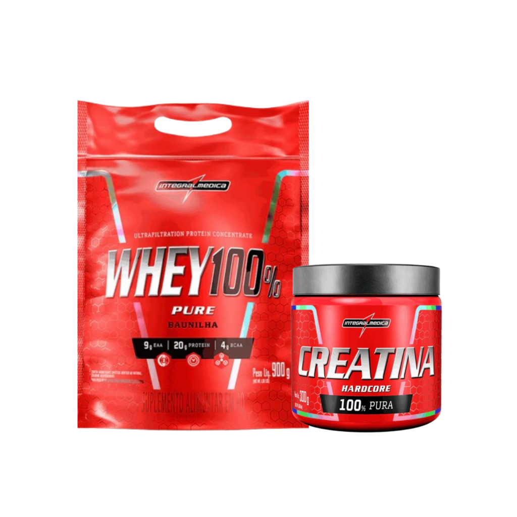 Kit Whey Protein 100% Pure 900g + Creatina 100% Pura 300g - Integralmedica