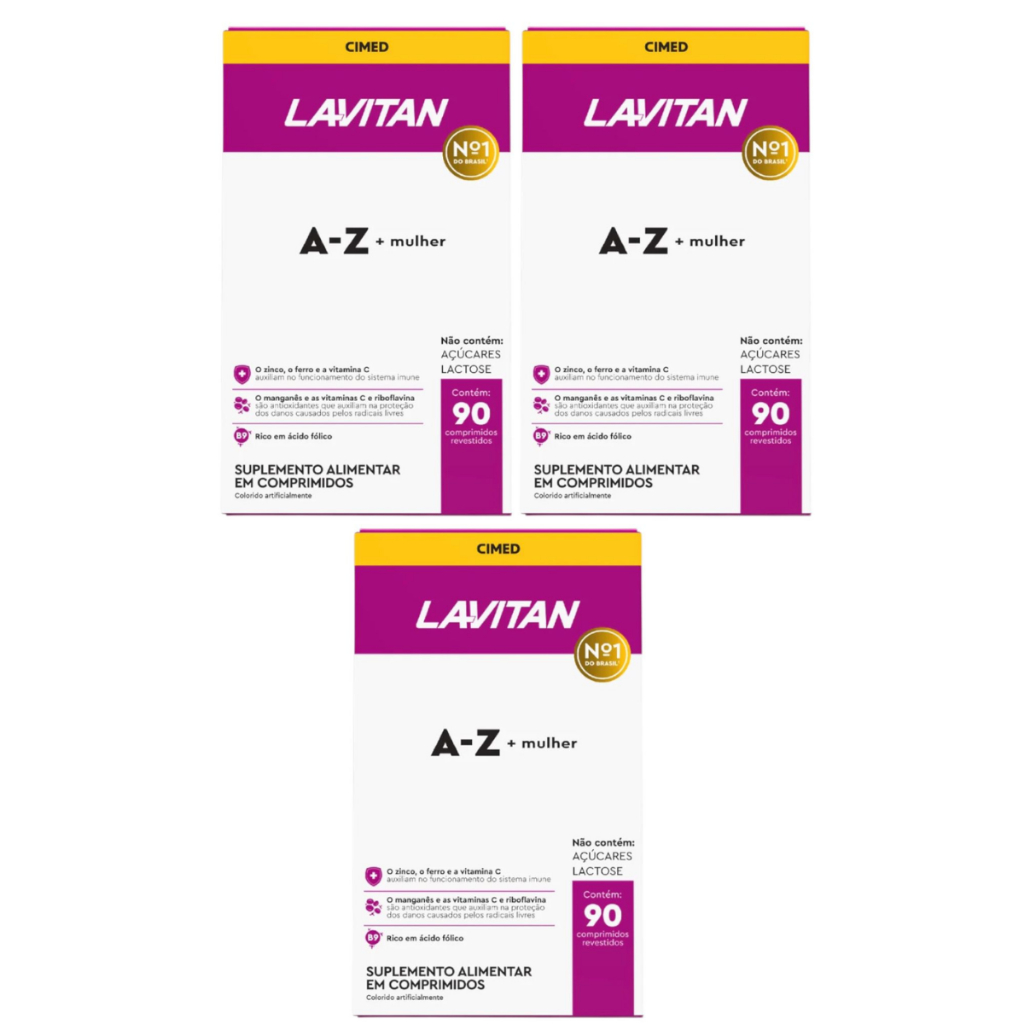 3 Caixas Lavitan AZ Mulher 90 Comprimidos | Multivitamínico Completo p/ Saúde Feminina