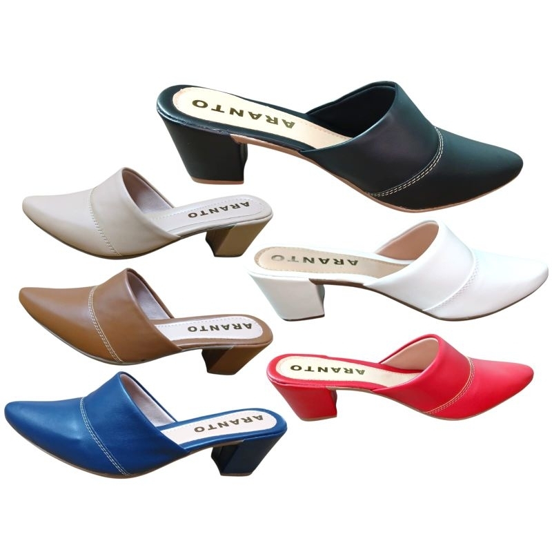 Scarpin Mule Feminino Salto Médio Grosso 5cm Luxo Bico Fino.