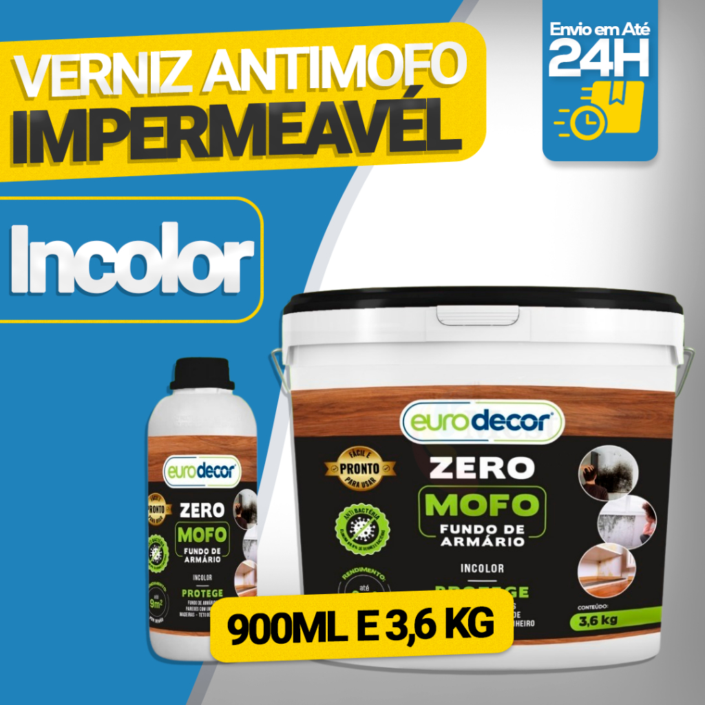 Verniz Zero Mofo Eurodecor 900ml Antimofo Impermeável Parede Armário Banheiro Proteção Total