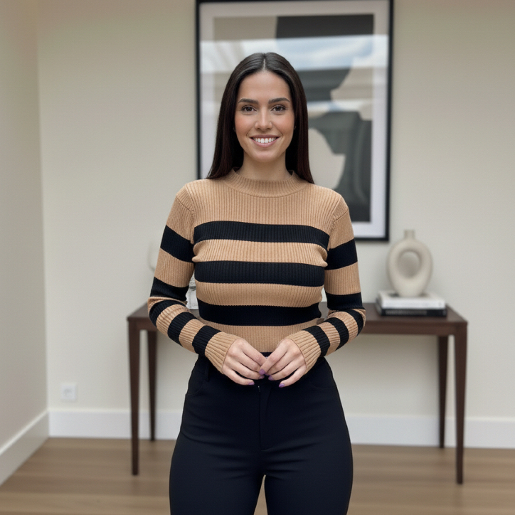 Blusa de Frio Feminina Gola Redonda Manga Longa Estilo Cacharrel Trico Básico Elegante Versátil