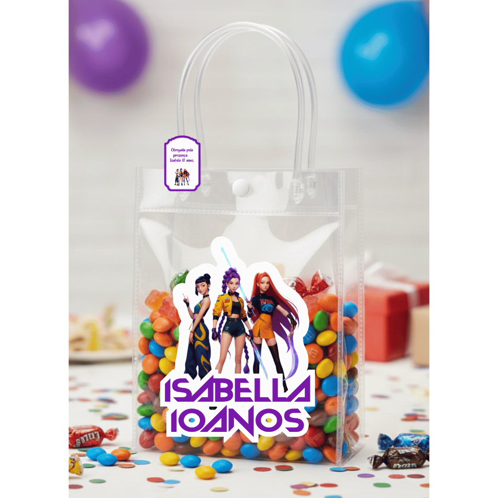 Adesivo Personalizado Para Sacolinha - NÃO ACOMPANHA SACOLA- GUERREIRAS DO K POP HUNTRIX - Todos os temas- lembrancinha