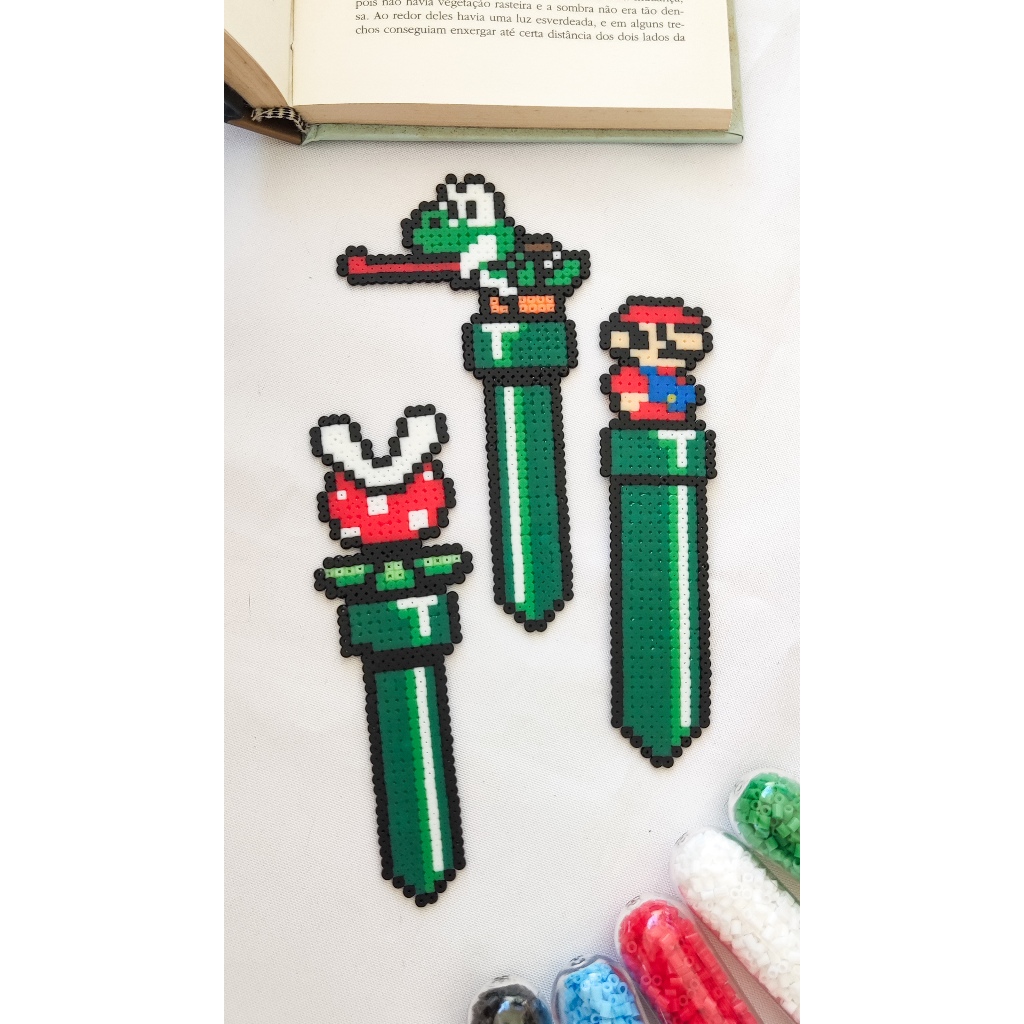 MARCA PAGINA SUPER MARIO YOSHI PIRANHA PLANT NERD GEEK GAMER PIXEL ART
