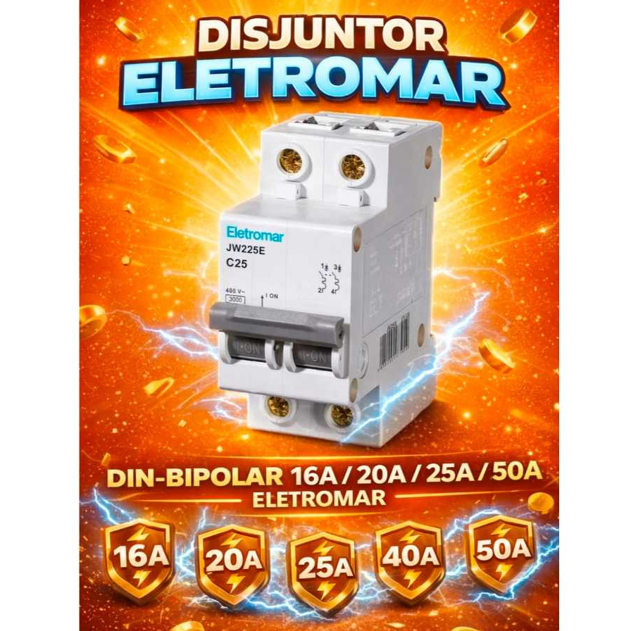 Disjuntor Eletromar Din-bipolar 16A / 20A / 25A / 32A / 40A / 50A - ELETROMAR