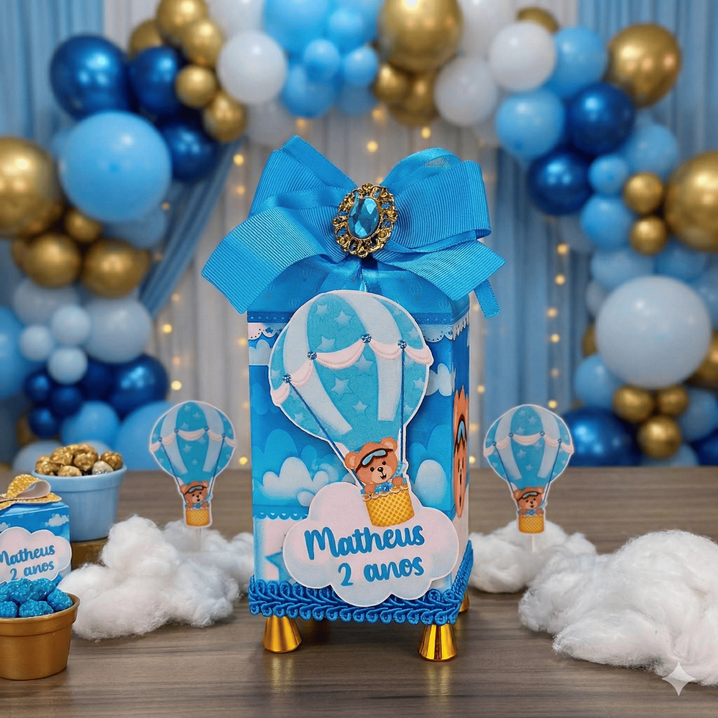 Lembrancinha Milk Ursinho Baloeiro Personalizado Chá de Bebê Fralda Urso Baloeiro Caixinha Decoração
