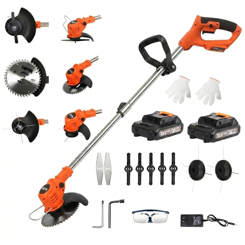 Roçadeira Aparador Cortador de Grama Profissional Sem Fio C/ 2 Baterias 21v e Acessórios - DEFFER