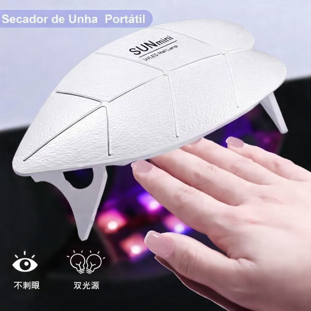 Secador de Unhas UV LED Portátil SUNmini | Cabine Gel Compacta Dobrável | Secagem Rápida Esmalte Gel