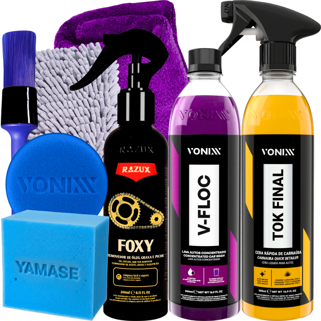 Kit Produto para Lavar Moto Cera Shampoo Desengraxante Limpador de Corrente Vonixx