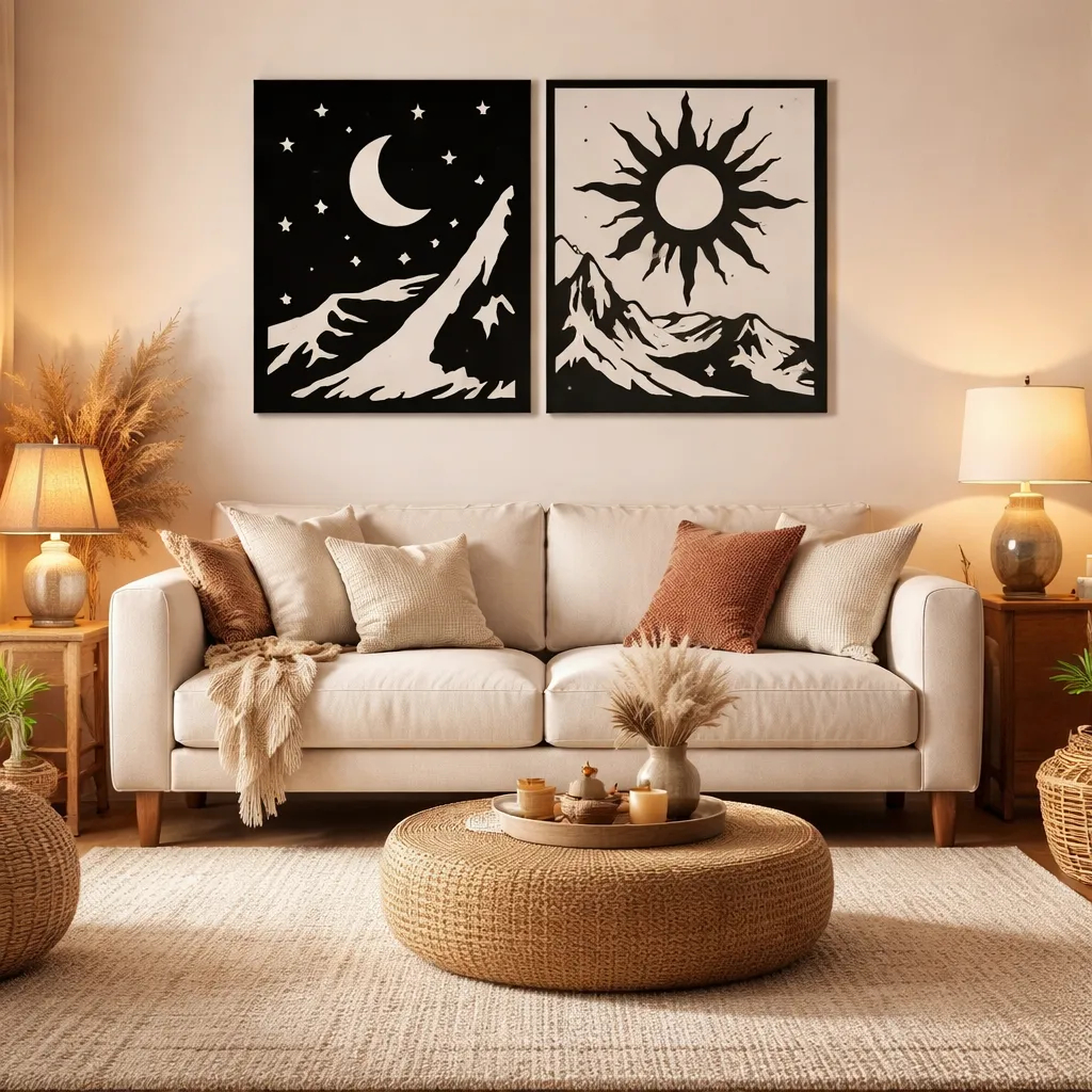 Quadro Decorativo Sol e Lua | em MDF 3MM - acompanha dupla face para fixação