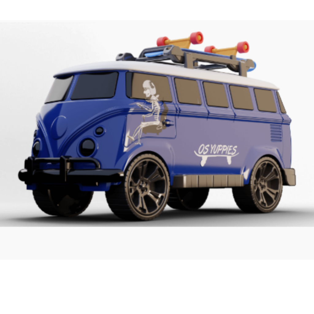 Brinquedo Carrinho Kombi Retrô C/ Skate Os Yuppies Sk8 Sérgio Yuppie
