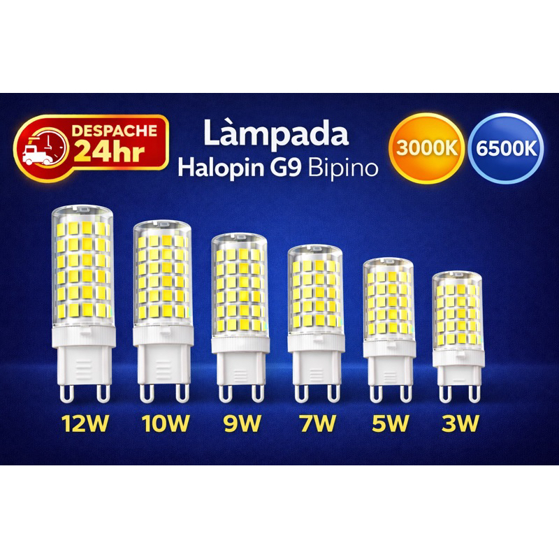 Kit 10 Lâmpadas G9 LED Halopin Bipino Bivolt 3W 5W 7W 9W 10W 12W Branco Quente/Frio Para Lustres Arandelas Bivolt