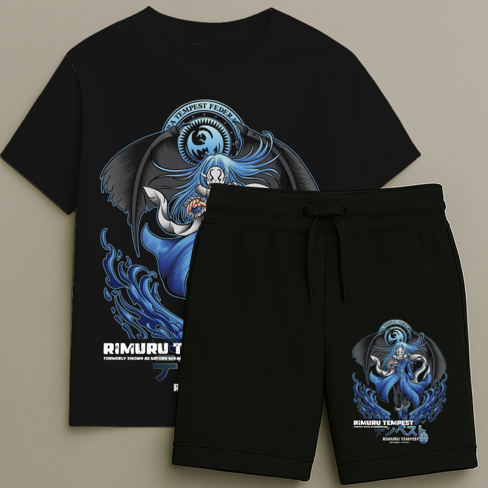 Camiseta e Bermuda Rimuru Poder Conjunto Masculino T-shirt Estampa Shorts Blusa Tamanho 2 ao 16