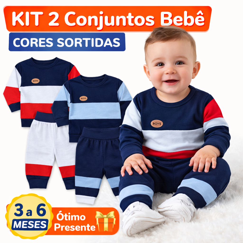 Kit 2 Conjuntos Bebê Masculino Inverno Roupa Infantil Cores Sortidas 3-6 Meses