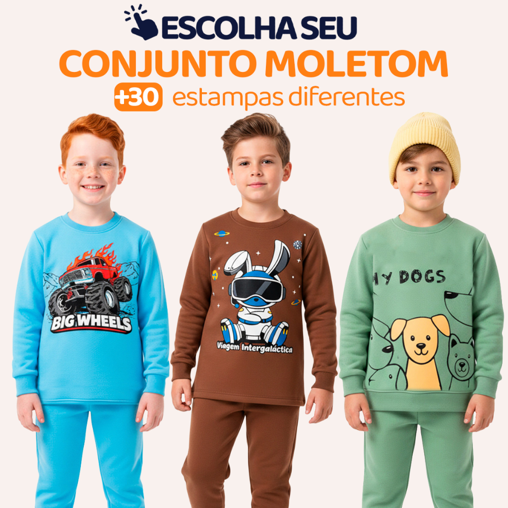 Conjunto Moletom Infantil Menino Blusa e Calça Manga Longa Roupa de Frio Inverno Kids Masculino Agasalho Estampados L08 em Oferta na Shopee