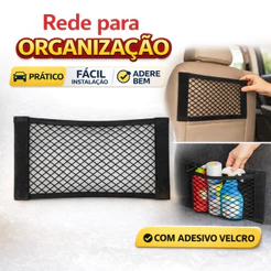 Rede Organizadora Carro Porta Objetos com Velcro Forte Fácil Instalação 2 Fitas
