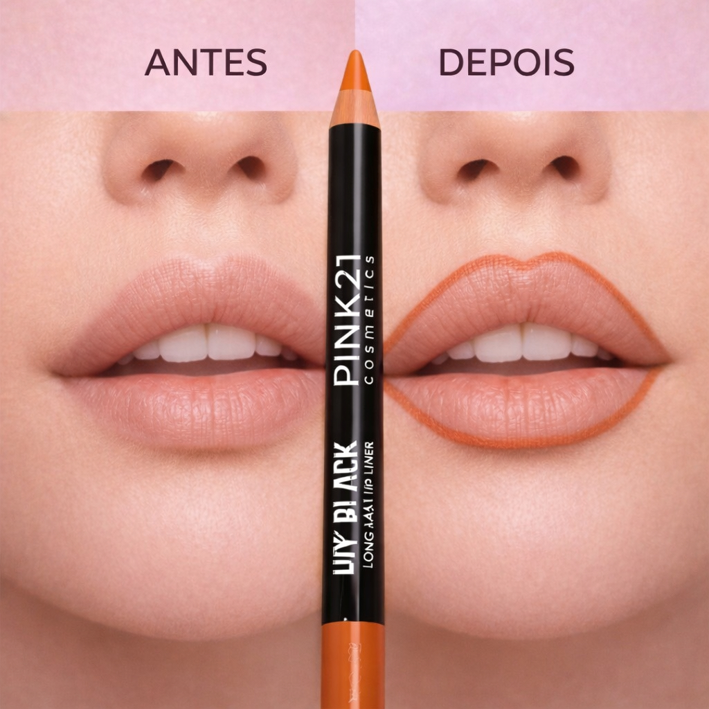 Lápis Labial Pink 21 Hot Black Contorno Lábios Alta Fixação Macio
