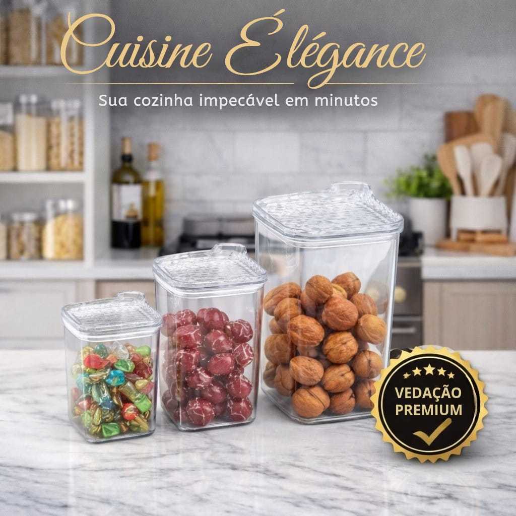 Kit Potes Herméticos Premium Cozinha Organizada Vedação Forte Mantimentos Cuisine Élégance System