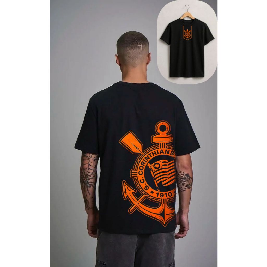 Camiseta Lançamento 2026 time futebol estampada escudo, camisa masculina e feminina unissex Preta Algodão Premium
