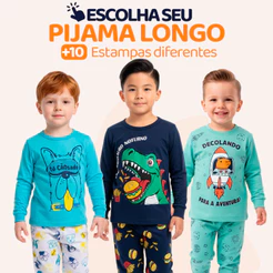 Pijama Bebê Menino Neném Manga Longa Blusa e Calça Roupa de Frio Inverno Masculino Estampado Agasalho com Estampa l15
