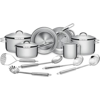 Jogo de Panelas em Aço Inox Tramontina Solar com Indução e Utensílios em Inox 11pçs