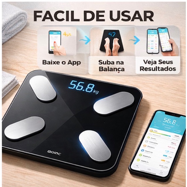 Balança Corporal Com Bioimpedância Que Mede IMC com  App Inteligente Para Controle de peso  e Saúde