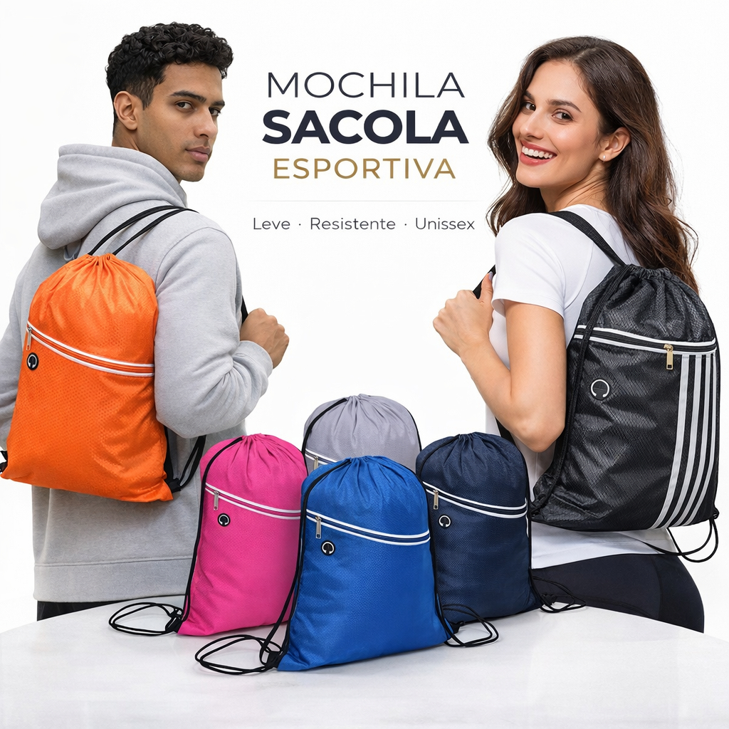 Mochila Sacola Esportiva Leve Resistente Unissex Academia Treino Dia a Dia Com Zíper em Oferta na Shopee