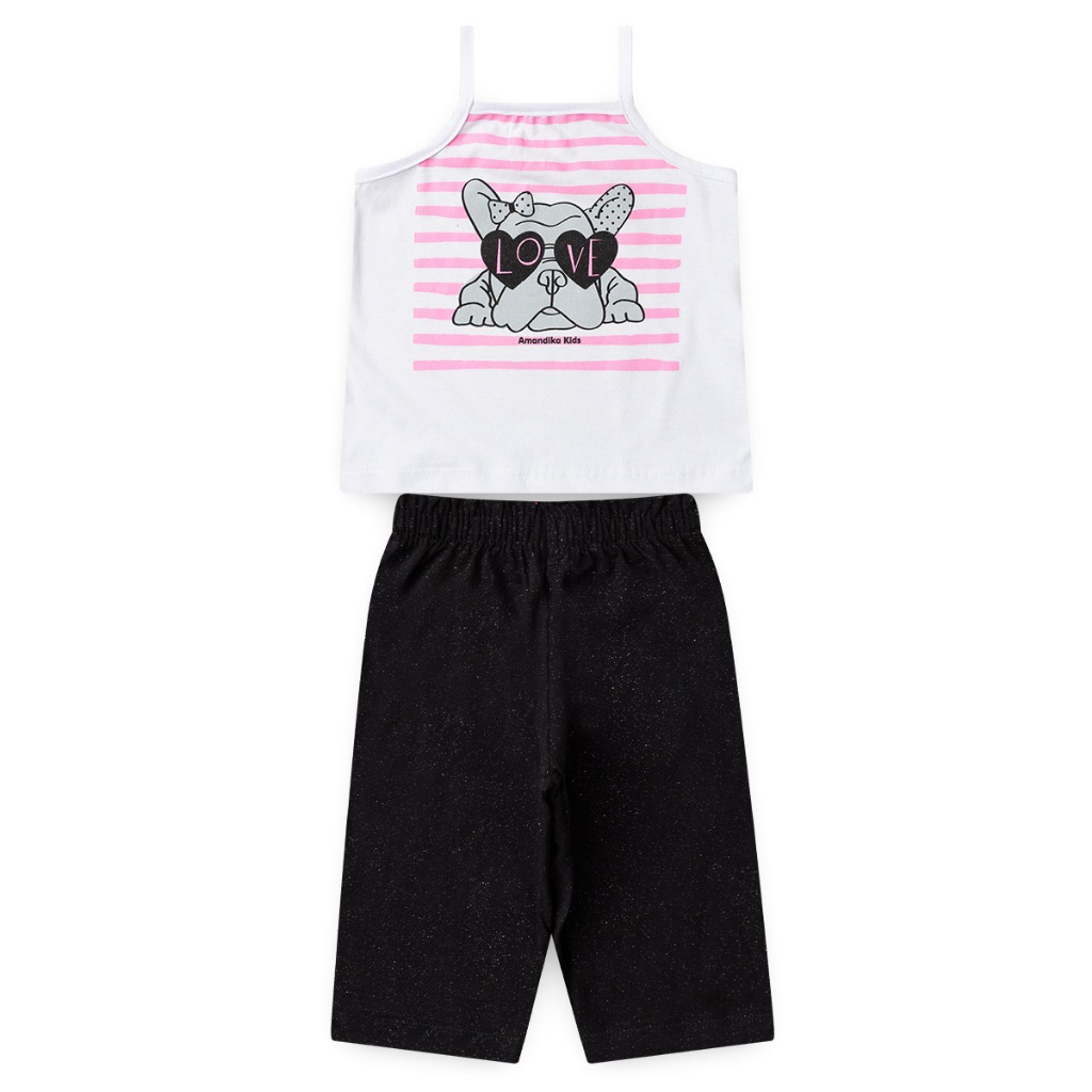 Conjunto Feminino Algodão Menina Pantacourt e Blusa de Alça Verão Casual Confortável L52