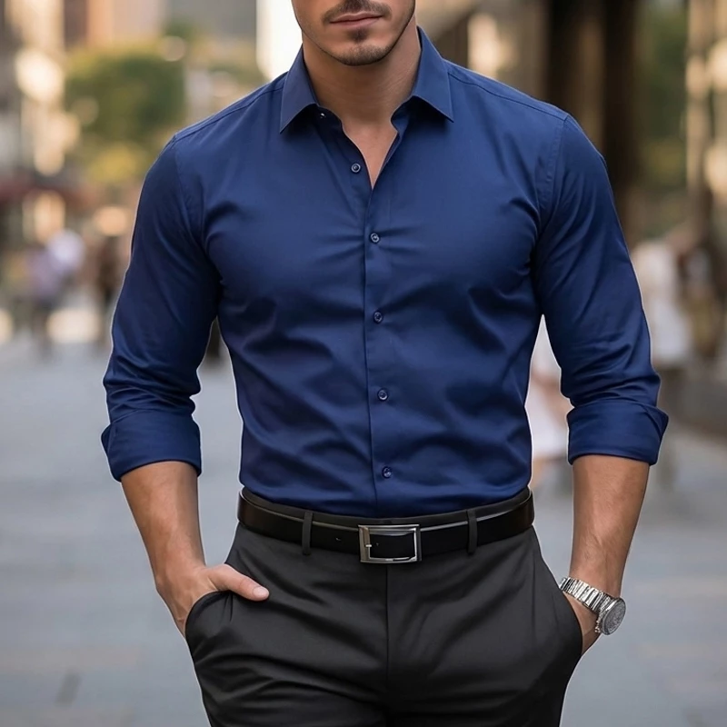 Camisa masculina casual manga longa de alta qualidade, .Feito de 100% microfibra, é fresco de usar. Slim fit.