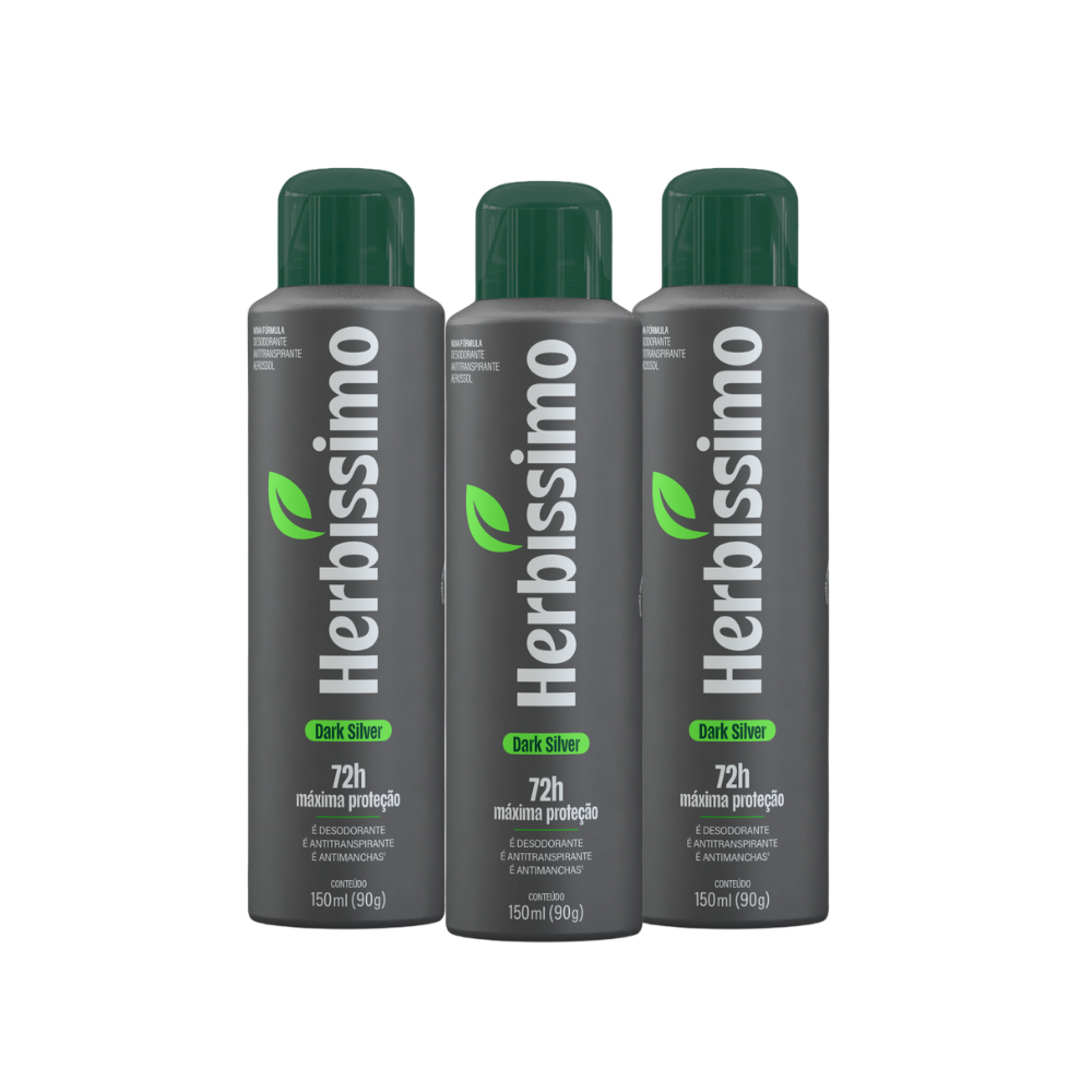 Kit Desodorante Antitranspirante Aerossol Herbíssimo Dark Silver 150ml (3 unidades)