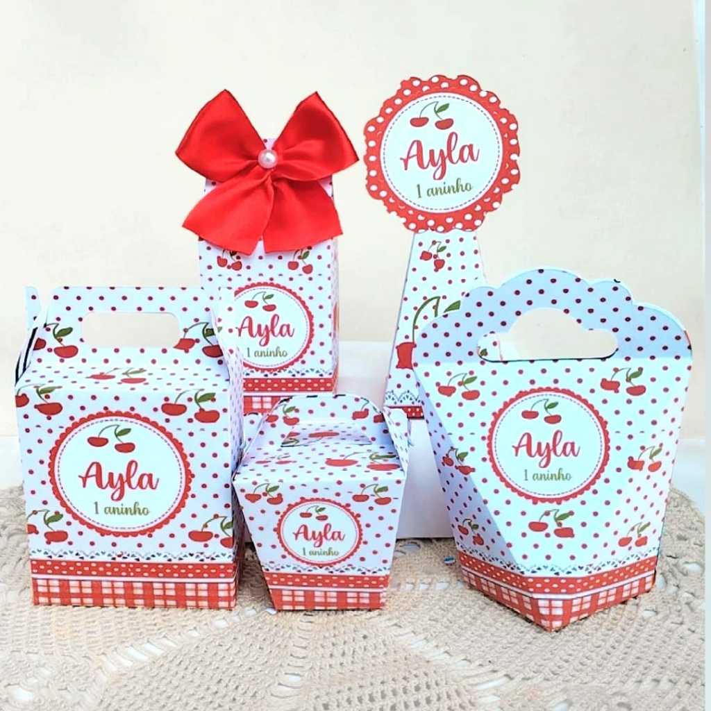 Kit Festa PEGUE E MONTE Cerejinha -Cereja Personalizado Lembrancinhas Caixas Aniversário