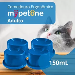 4 Comedouro Cão e Gato Ergonômico Alto 150ml Mypetone Azul Adulto/Filhotes