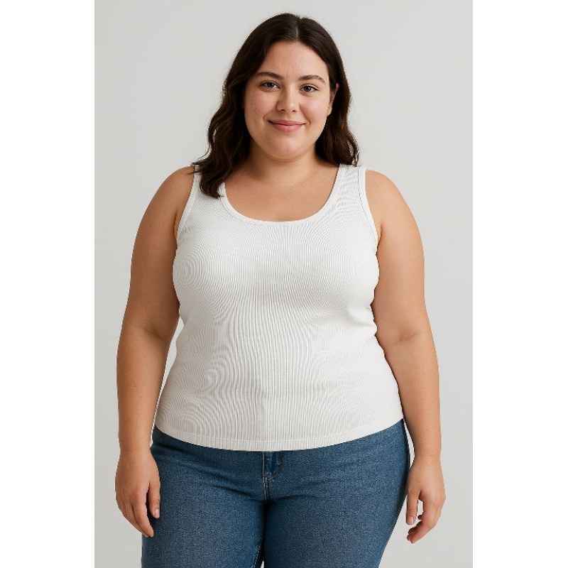 Regata Feminina Estilosa Plus Size Ribana Algodão Com Elastano  Premium Canelada América  Verão