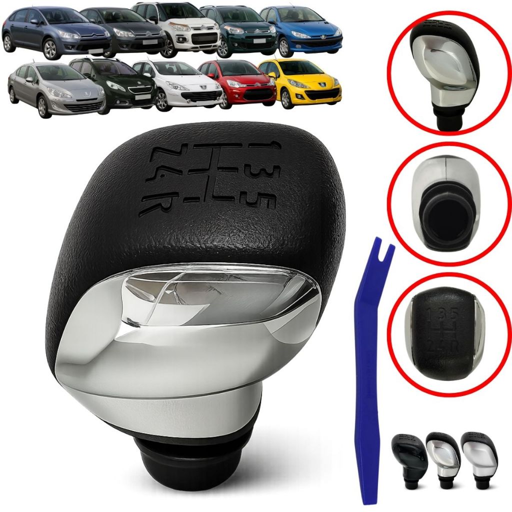 Manopla Bola de Cambio Alavanca Marcha Cromada Preta Prata Para Citroen C3 e C4 2004 a 2019 Todos