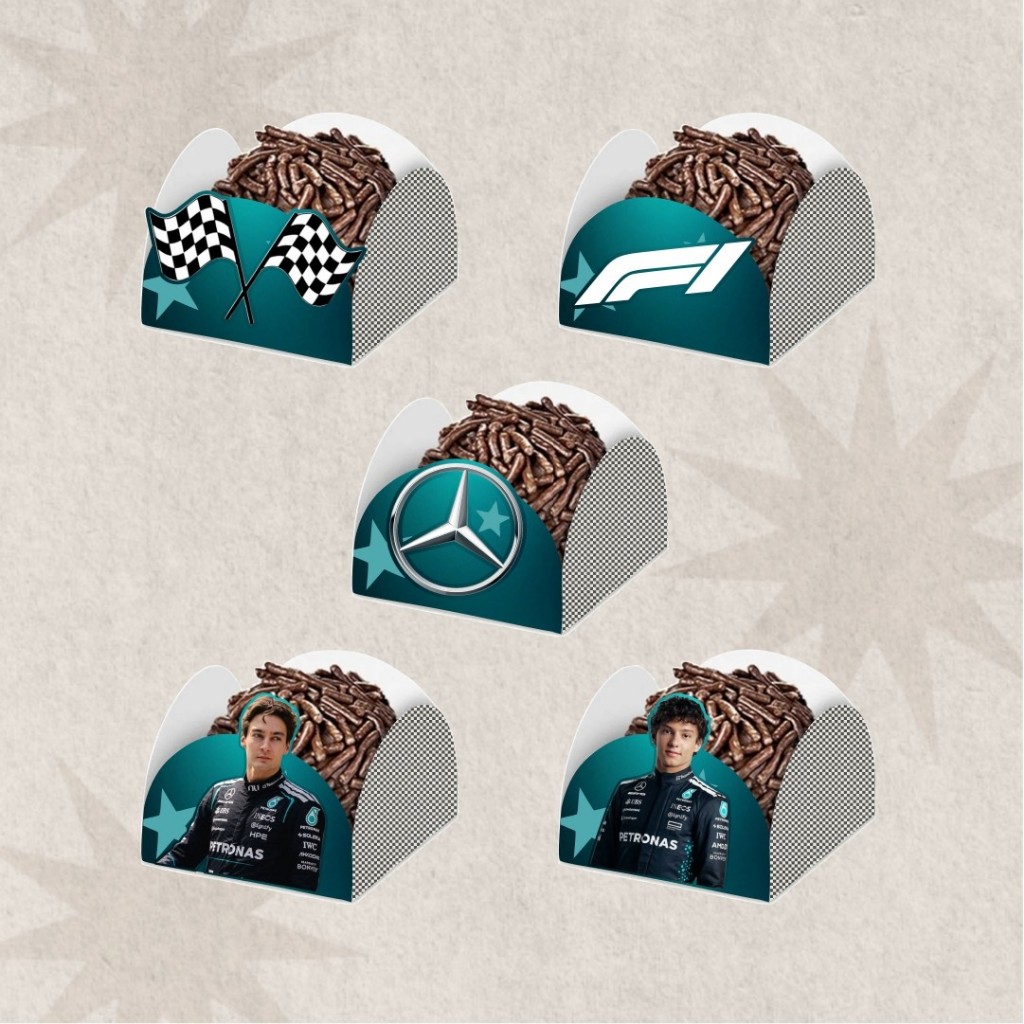 Forminhas para Docinho e Brigadeiro Festa Aniversário Mercedes Fórmula 1 - Lembrancinhas - Papelaria Personalizada