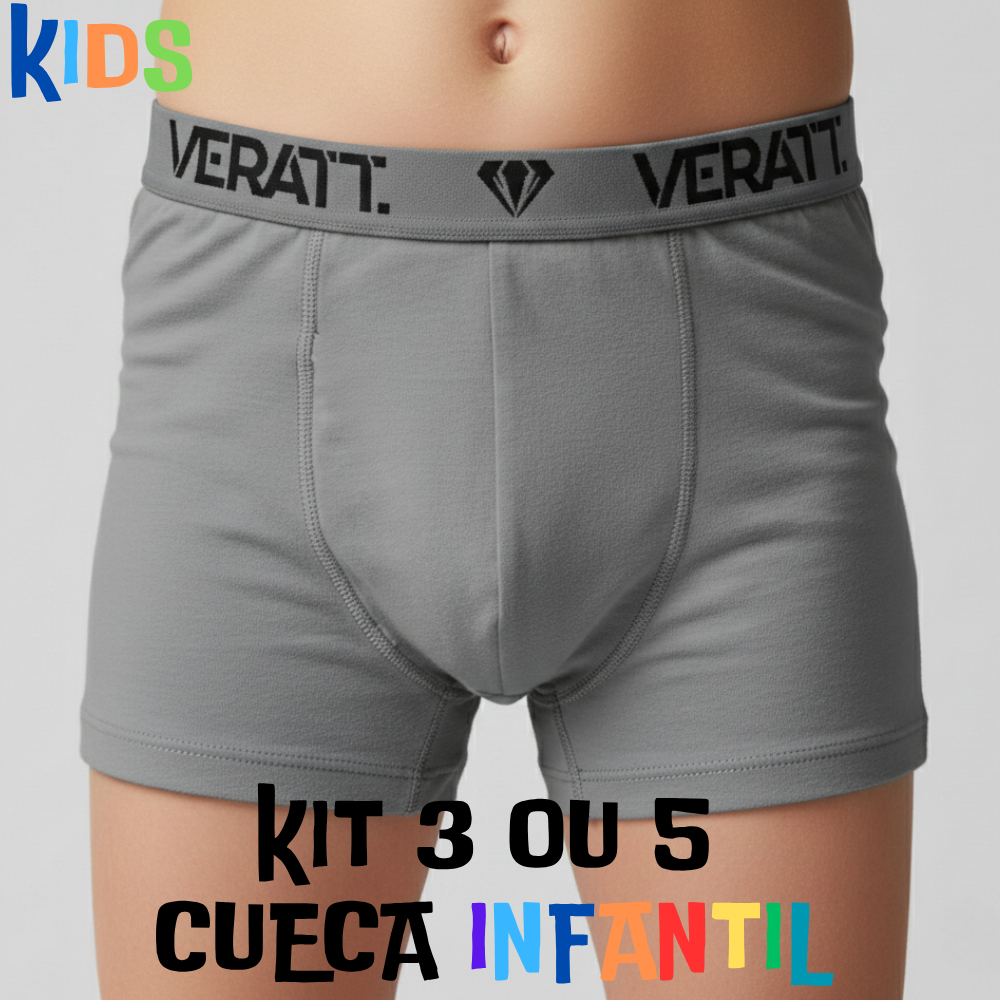 Kit 3 ou 5 Cuecas Boxer menino INFANTIL 100% Algodão Cotton Basic Conforto Cores Lisas