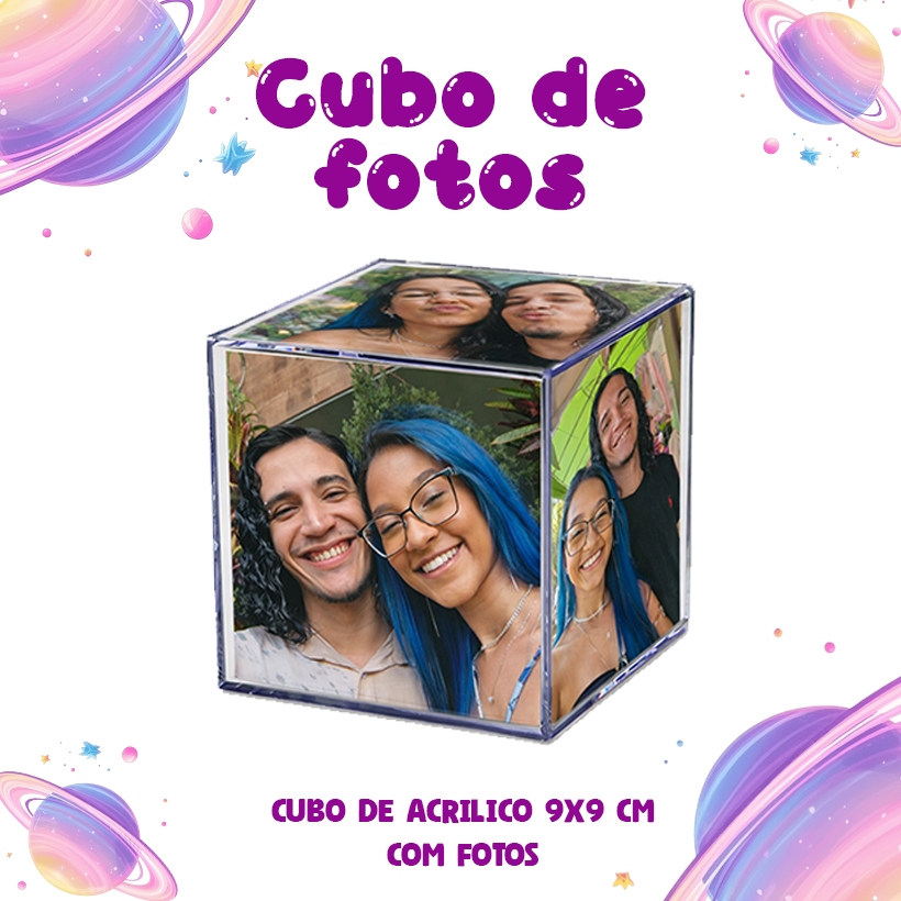 Foto cubo grande com LED 9x9cm Personalizado frase / fotos com caixa para presente