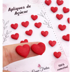 Apliques de açucar 100% comestíveis/CORAÇÃO- - VERMELHO,rosa ou lilás /50 UND