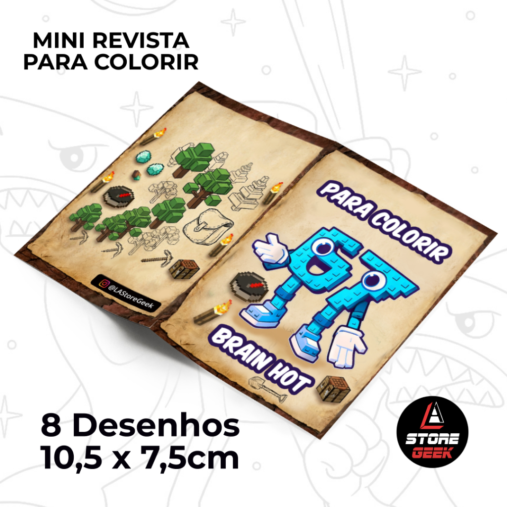 Kit 10 mini revistas Tema personagem SIX SEVEN Brainhot para colorir, 8 desenhos brainhot roblox