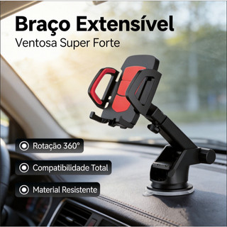 Suporte de Celular Carro Braço Extensível Ventosa Forte 360° Compatibilidade Total Frete Grátis