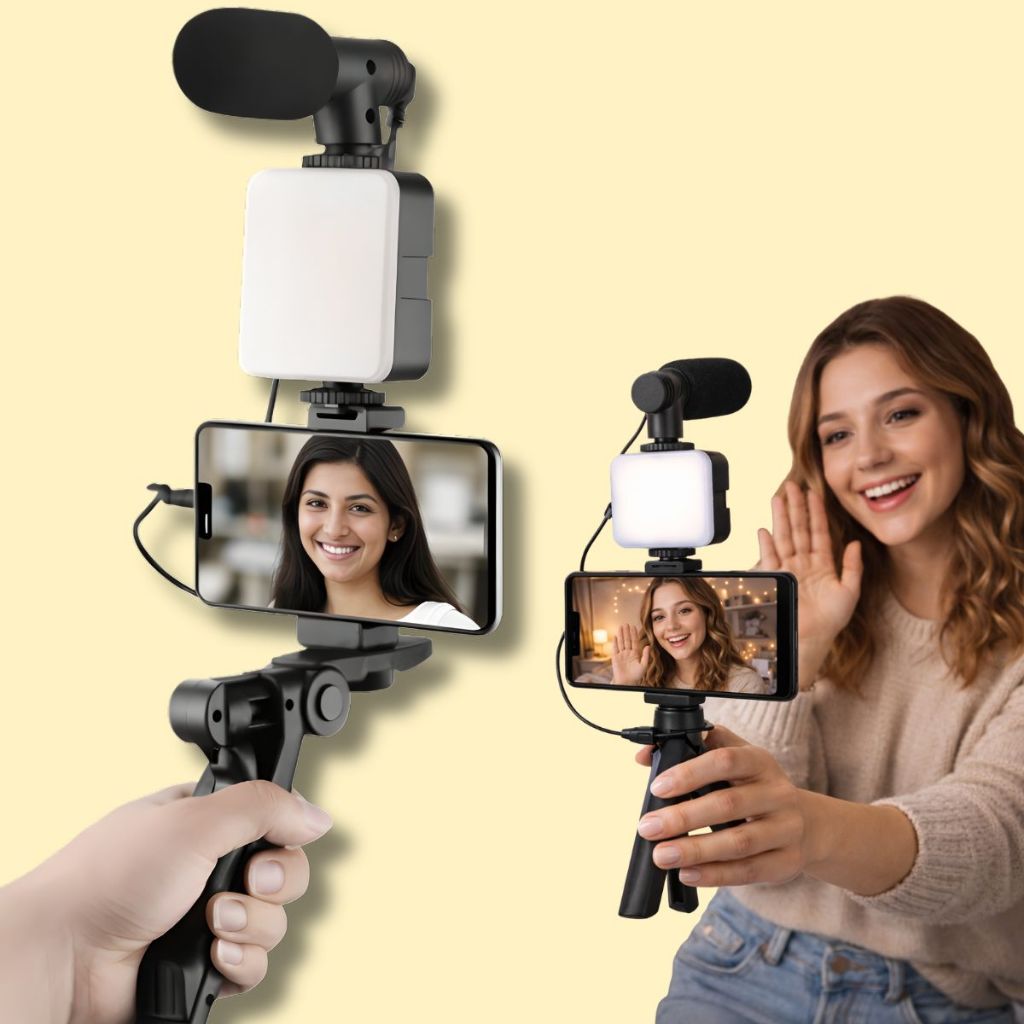 Kit Vídeo Celular Tripé Luz Microfone Anti Ruído Iniciantes Que Querem Gravar Melhor Sem Gastar Muito