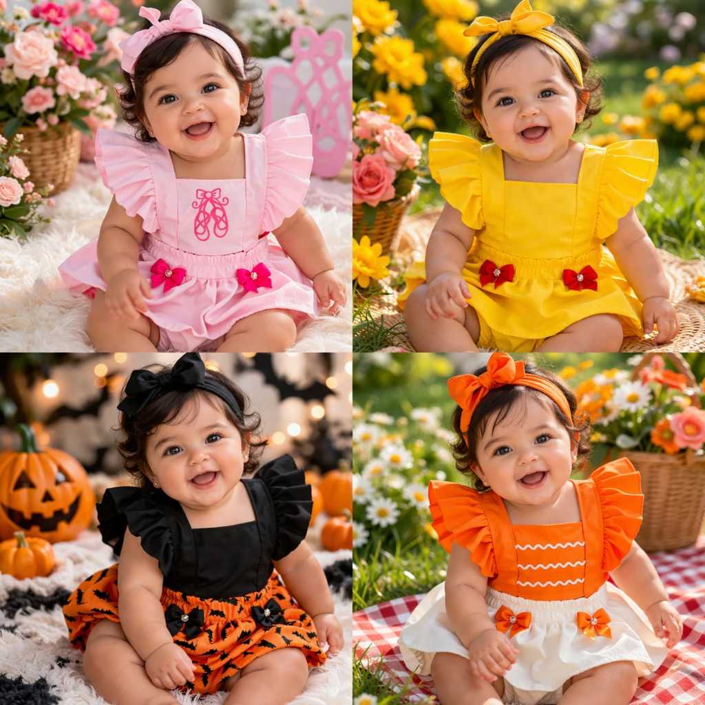 Kit Romper Com Faixa Bebê Feminino Mêsversário Bailarina Bela e a Fera Moana Morcego Roupa Bebê 6 a 9 Meses Ensaios