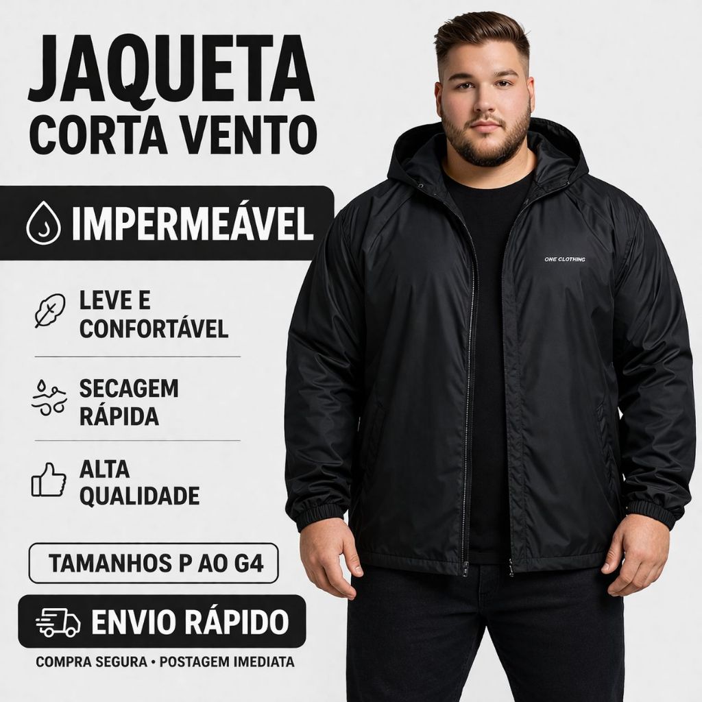 Jaqueta Corta Vento Plus Size Masculina Até o G4 Com Capuz Repelente a Água