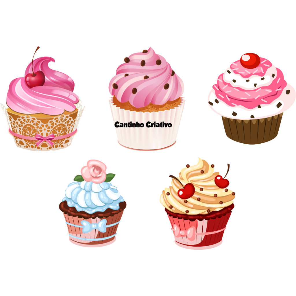50 Apliques Recortes Cupcake Doce Doceria Confeitaria Forminhas Toppers Enfeites Tags Docinhos Festa