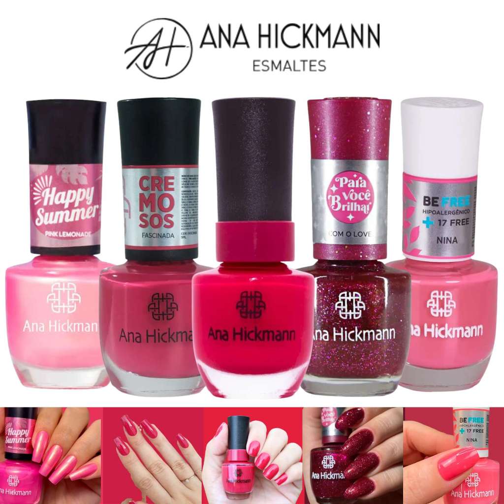 Kit Esmalte Ana Hickmann Rosa Atacado Cores Clássicas Unhas Fortes Secagem Rápida em Oferta na Shopee