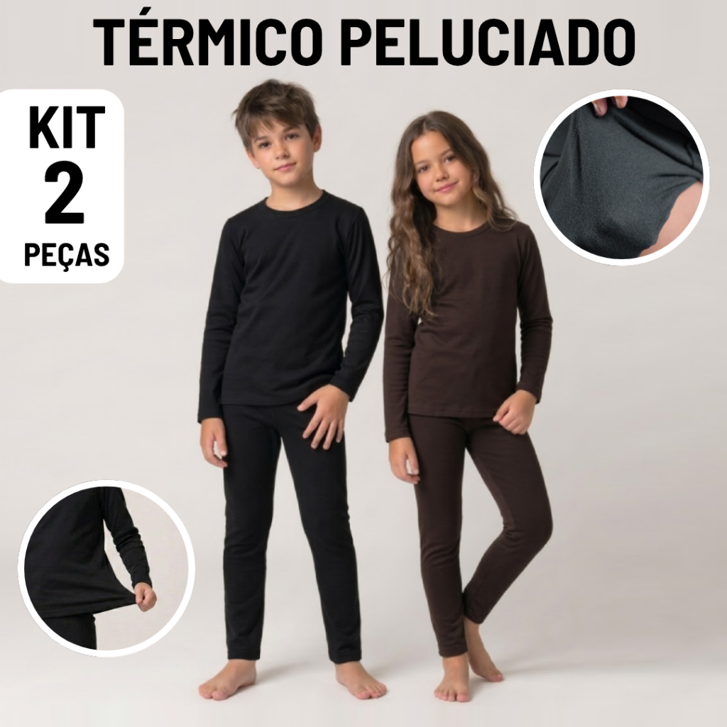 Kit 2 Conjunto Térmico Pelúciado Infantil Juvenil Menina Menino unissex Segunda Pele Flanelado